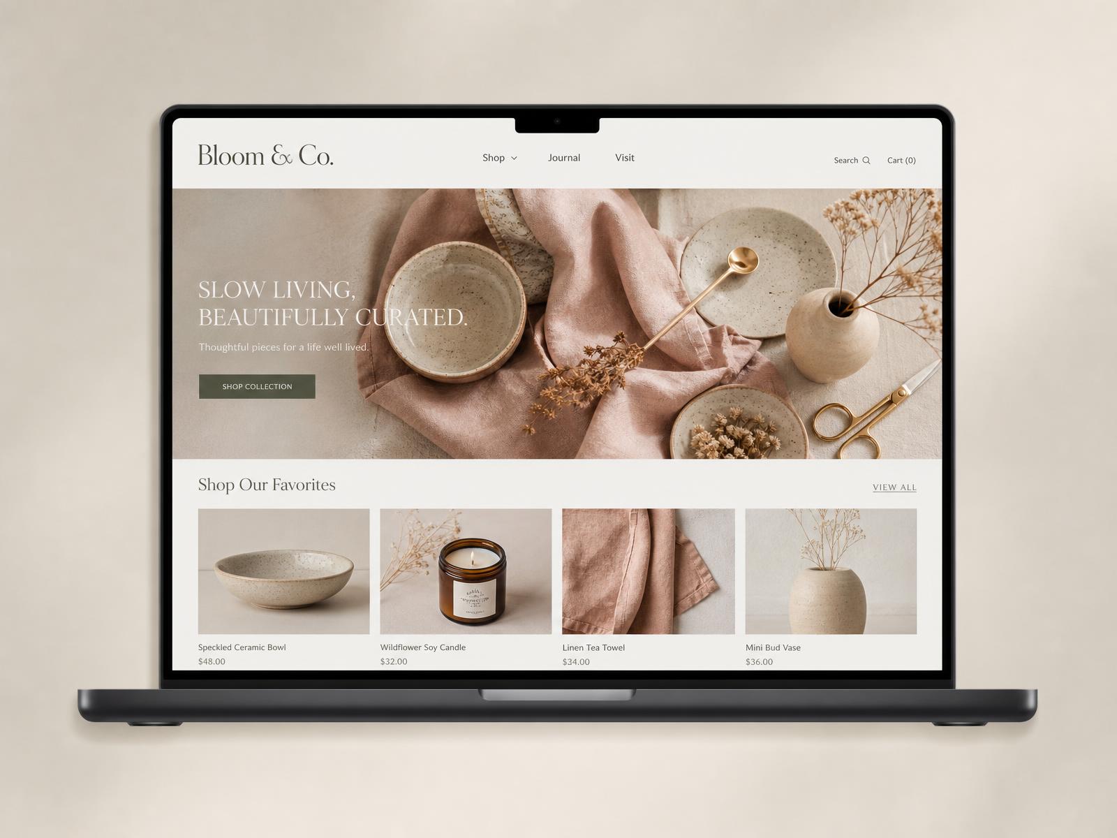Concept homepage for Bloom & Co.
